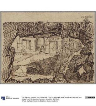 Die Zauberflöte. Oper von Wolfgang Amadeus Mozart. Vorstudie zum Entwurf zur 11. Dekoration. Felsgrotte