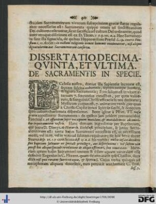 Dissertatio Decima Quinta, Et Ultima. De Sacramentis In Specie