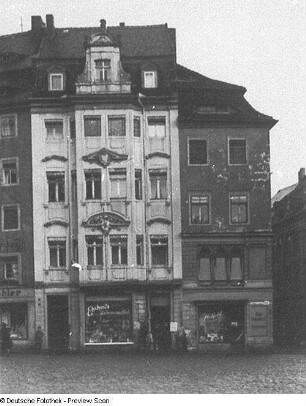 Bautzen, Hauptmarkt 7. Wohnhaus mit Laden (um 1730). Straßenfront