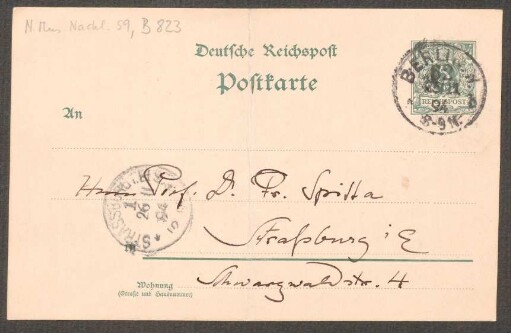 Postkarte an Friedrich Spitta : 25.11.1894