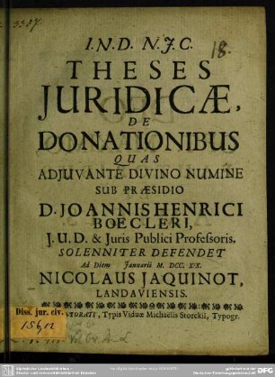 Theses Iuridicae De Donationibus