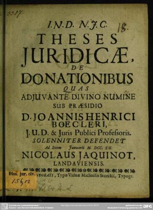 Theses Iuridicae De Donationibus