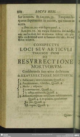 Conspectus Loci Seu Articuli Trigesimi Primi De Resurrectione Mortuorum