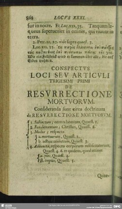 Conspectus Loci Seu Articuli Trigesimi Primi De Resurrectione Mortuorum