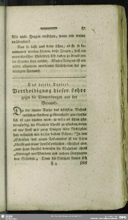 Das dritte Kapitel. Vertheidigung dieser Lehre gegen die Einwendungen aus der Vernunft