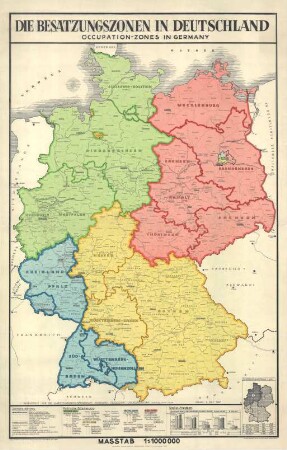 Besatzungszonen in Deutschland. Inhalt: Politische Gliederung, statistische Angaben, Bevölkerungsdichte auf 1 Quadratkilometer