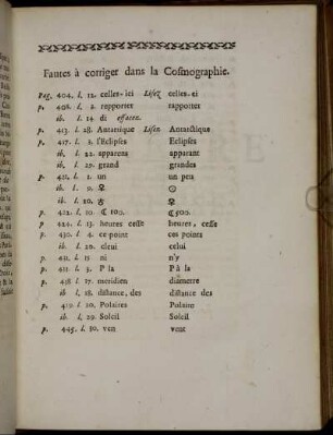 Fautes à corriger dans la Cosmographie.