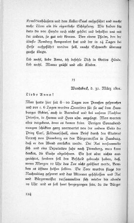 75 Wandsbeck, d. 31. März 1801.