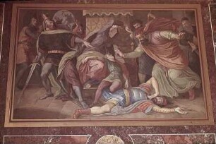 Westwand, Supraporte: Hagen tötet Etzels und Kriemhildens Sohn Ortlieb