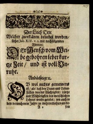 Der Leich-Text [...] stehet Job. XIV. v. 1. mit nachfolgenden Worten:
