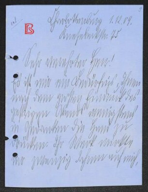 Brief von Lily Braun an Gerhart Hauptmann