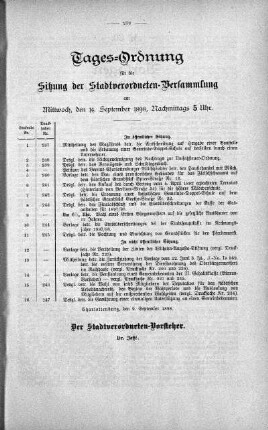 Tages-Ordnung, 14. September 1898