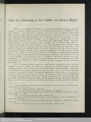 Ueber den Platonismus in den Schriften des Justinus Martyr