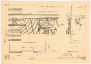 Wohnhaus mit Läden, Lübeck: Aufriss Straßenseite 1:50; vertikaler Fassadenschnitt 1:50