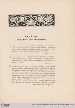 Geräthe: Bestecke, Messer, Gabeln, Löffel, Scheeren etc. (Nr. 783 - 865)