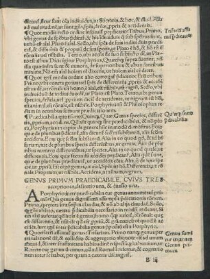 Genus Primum Praedicabile, Cuius Tres acceptiones, definitio una, & divisio una.