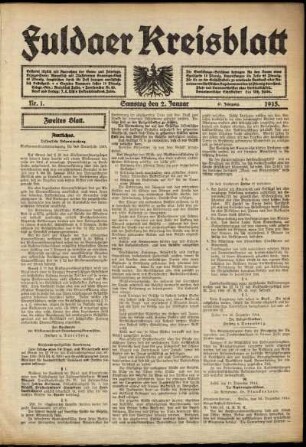 Zweite Ausgabe vom Samstag, den 02. Januar 1915.