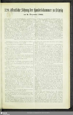 320. öffentliche Sitzung der Handelskammer zu Leipzig am 6. Dezember 1901
