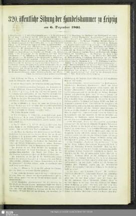 320. öffentliche Sitzung der Handelskammer zu Leipzig am 6. Dezember 1901