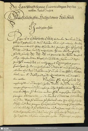Der Landschafft fernere Erinnerungen bey d. neuen Steuer Project, dat. 27.3.1661