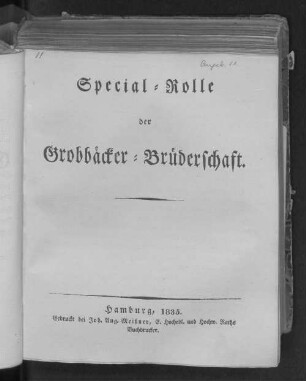 Special-Rolle der Grobbäcker-Brüderschaft