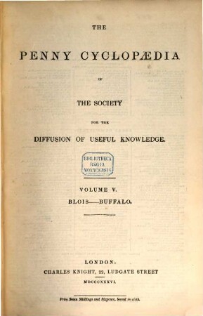 The Penny Cyclopaedia of the Society for the Diffusion of Useful Knowledge, 5. Blois - Buffalo