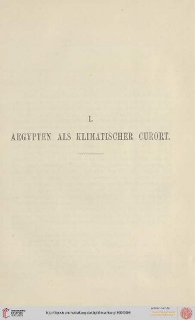 I. Aegypten als klimatischer Curort