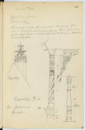 Haus bei Sankt Martin, Colmar. Turm, Kaysersberg. Pfeiler, Kaysersberg: Ansichten (aus: Skizzen- und Fotoalbum 16)