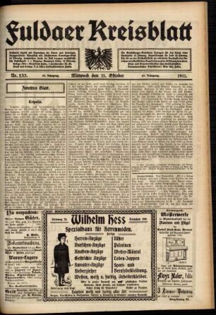 Zweite Ausgabe vom Mittwoch, den 11. Oktober 1911.