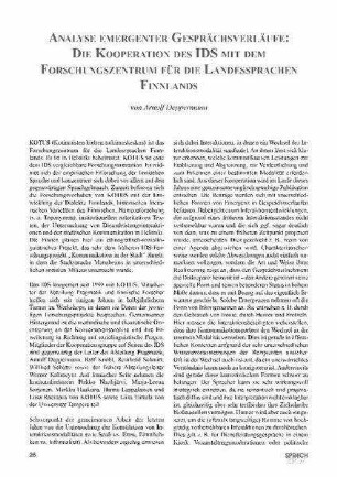 Analyse emergenter Gesprächsverläufe: Die Kooperation des IDS mit dem Forschungszentrum für die Landessprachen Finnlands