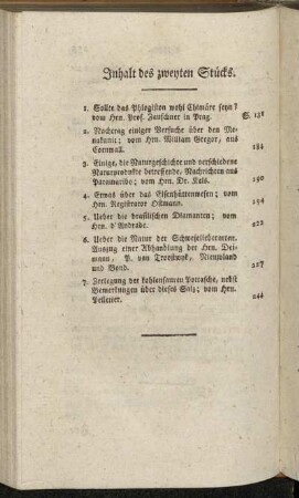Inhalt des zweyten Stücks.