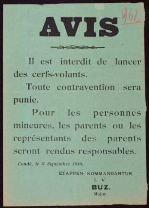 "Avis." Verbot, Drachen steigen zu lassen