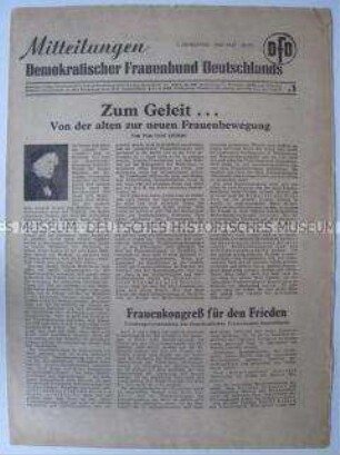 Erste Ausgabe des Mitteilungsblattes des Demokratischen Frauenbundes u.a. zur Gründungsversammlung des DFD