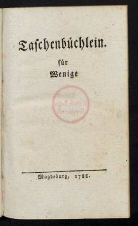 Taschenbüchlein für Wenige