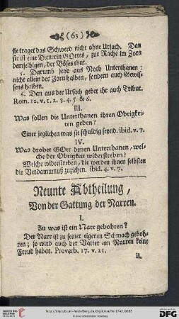 Neunte Abtheilung, Von der Gattung der Narren.