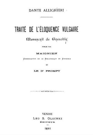 Traité de l'éloquence vulgaire : manuscrit de Grenoble