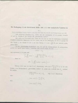 III. Die Bedingung (A) als hinreichend dafür, daß f (z) eine analytische Funktion ist.