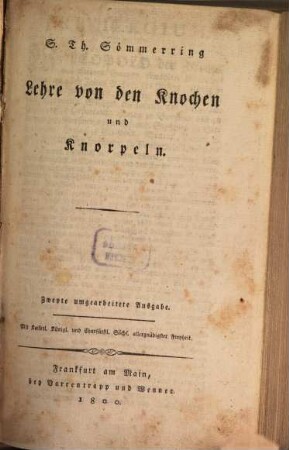 S. Th. Sömmerring Lehre von den Knochen und Knorpeln