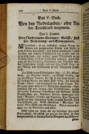 Das V. Buch. Von den Niederlanden/ oder Nieder-Teutschland insgemein.