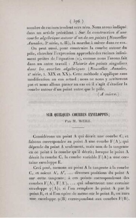 Sur quelques courbes enveloppes.