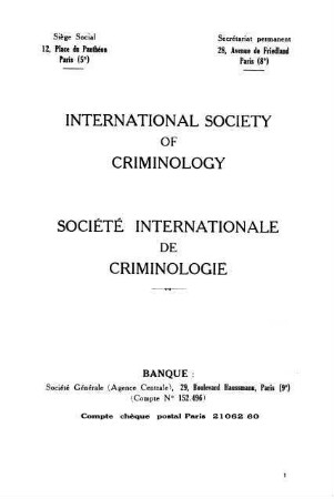 Société Internationale de Criminologie - International Society of Criminology