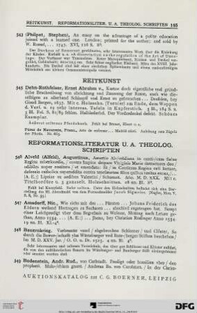 [Reitkunst – Reformationsliteratur] (Nr. 545-618)