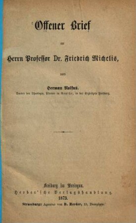 Offener Brief an Herrn Professor Dr. Friedrich Michelis