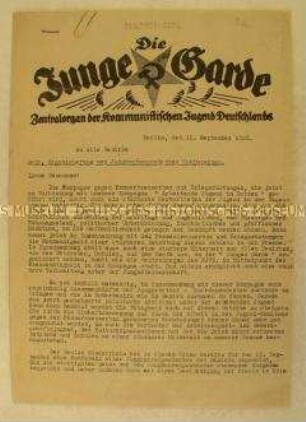 Hektografiertes Rundschreiben des Kommunistischen Jugendverbandes (Fragment)