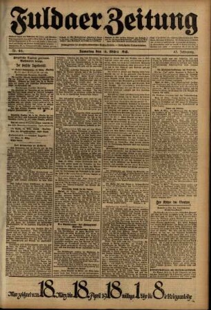 Erste Ausgabe vom Samstag, den 16. März 1918.