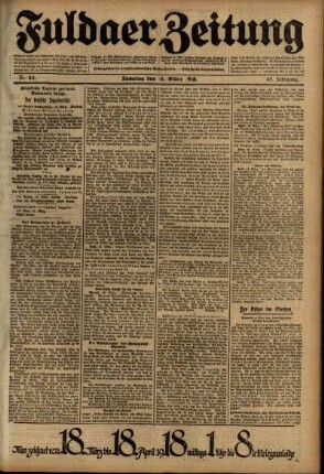 Erste Ausgabe vom Samstag, den 16. März 1918.