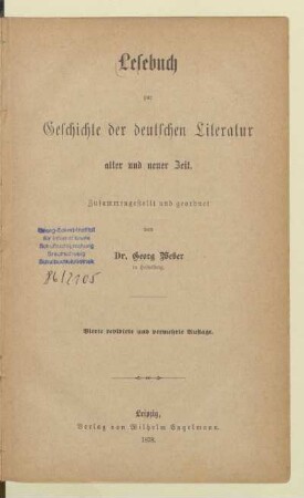 Lesebuch zur Geschichte der deutschen Literatur alter und neuer Zeit
