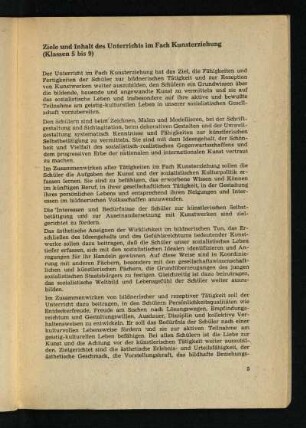 Ziele und Inhalt des Unterrichts im Fach Kunsterziehung (Klassen 5 bis 9)