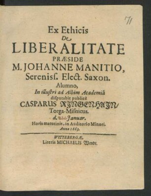 Ex Ethicis De Liberalitate