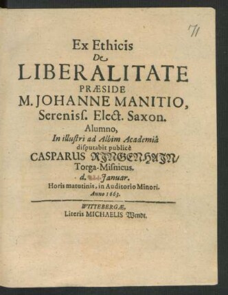 Ex Ethicis De Liberalitate